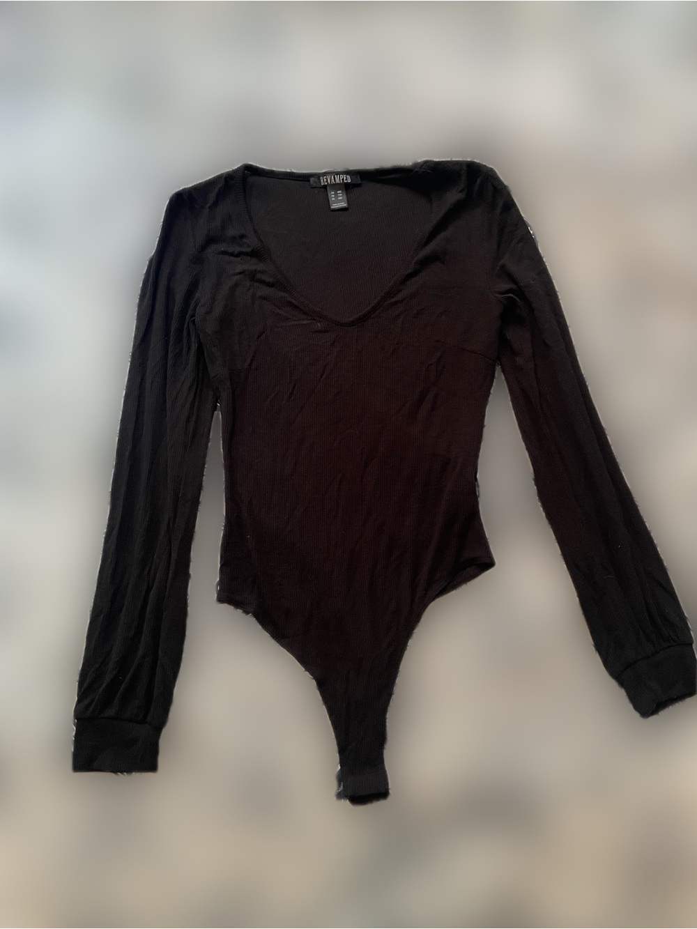 Black Long-Sleeve V-Neck Bodysuit